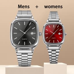 Couple Watches for Men and Women; Quartz Watches with Stainless Steel Bands and Calendar; Christmas Gift.