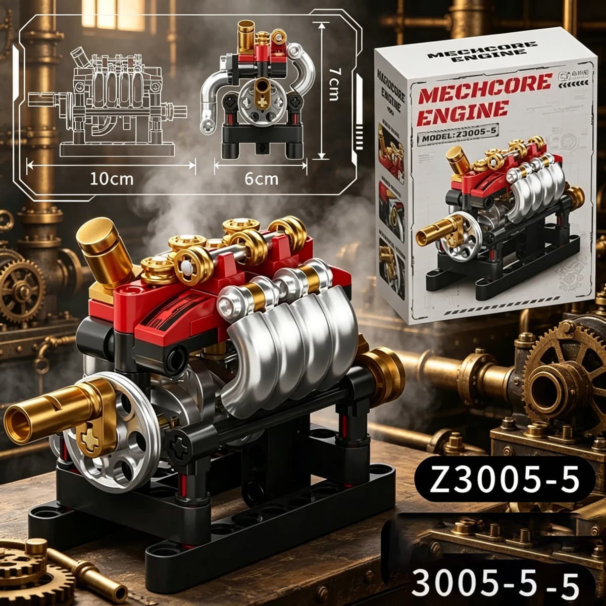 V8 Engine, MOC Mini Engine,8-Cylinder Turbocharged Engine, Building Mechanical Set for Interactive Assembly Toys, Christmas Gift