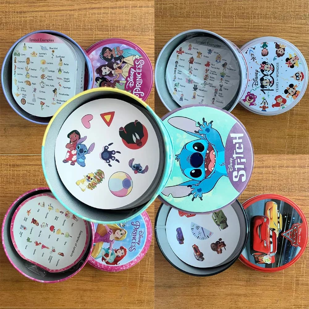 Disney Card Board Games Stitch Princess PIXAR Cars Dory Iron Box Toys Family Funny Holidays Camping Sport Friend Christmas Gift