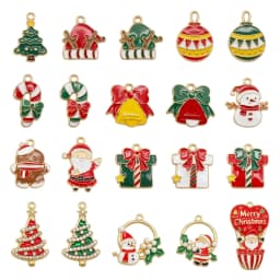 10/15/20Pcs Enamel Christmas Charms Metal Snowman Santa Christmas Tree Pendant for Necklace Bracelet Making Jewelry DIY Supplies