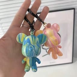 DIY Christmas Decoration Keychain Pendant Set, Liquid Color Paint Bear Design, Perfect Gift for Friends Ideal for Parties