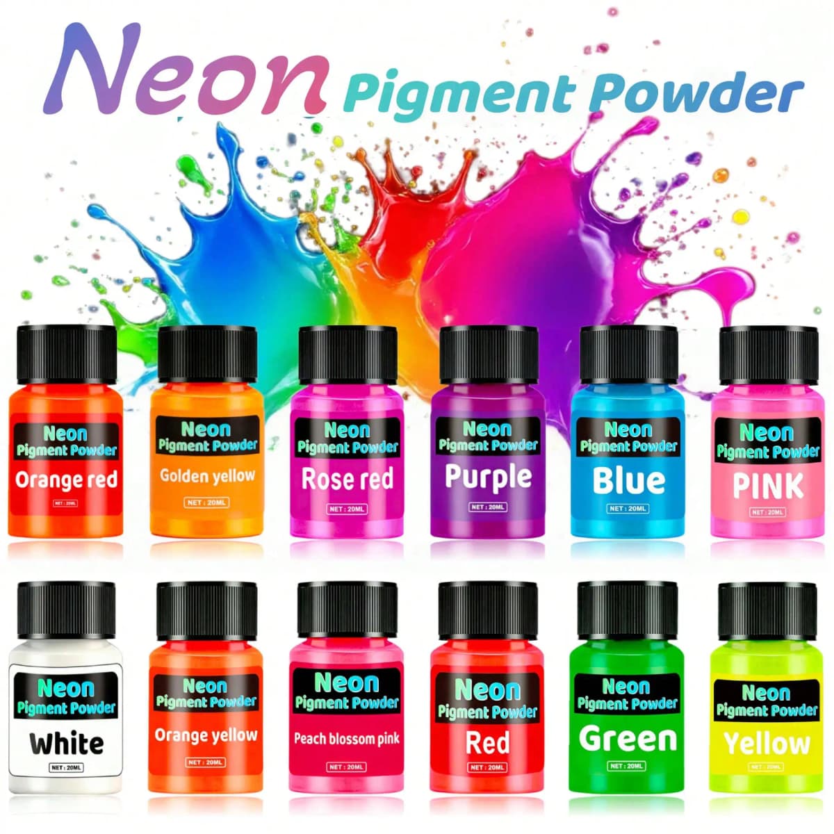Fluorescent Powder, Fluorescent Mica Pigment, 12 Colors Available, 20ml, Two Sets of 6 Colors Can Be Chosen, Suitable for Epoxy Resin, Candle Coloring, Neon Color Pigments, Ideal for DIY Crafts, Jewelry Making, Christmas Gift Choice