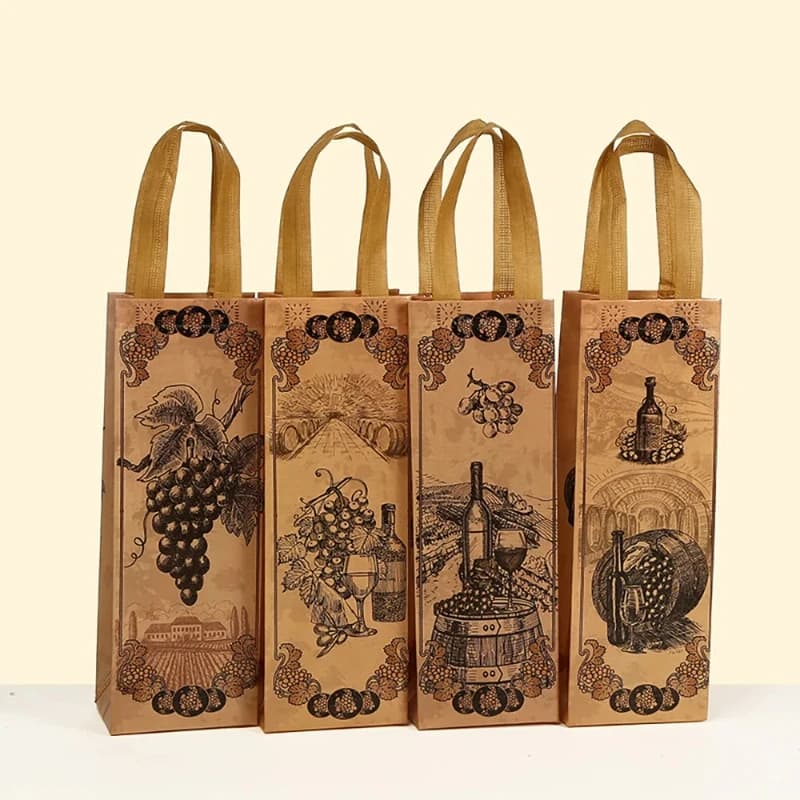 4/8/12 Pieces Vintage Wine Gift Bags for Single Bottle,Non-Woven Wine Bottle Pouch with Handle for Wedding PartyFavors Christmas