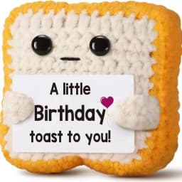 Funny Crochet Positive Toast Emotional Support Crochet Ornaments Handmade Knitted Toast Dolls with Positive Card Christmas Gifts