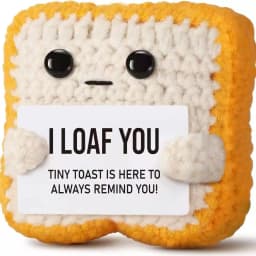 Funny Crochet Positive Toast Emotional Support Crochet Ornaments Handmade Knitted Toast Dolls with Positive Card Christmas Gifts