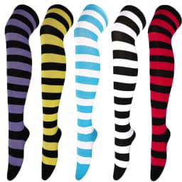 Wide Striped Stockings Women Over Knee High Long Socks Christmas Halloween Cosplay Anime Performance Party Gifts Socks Colorful