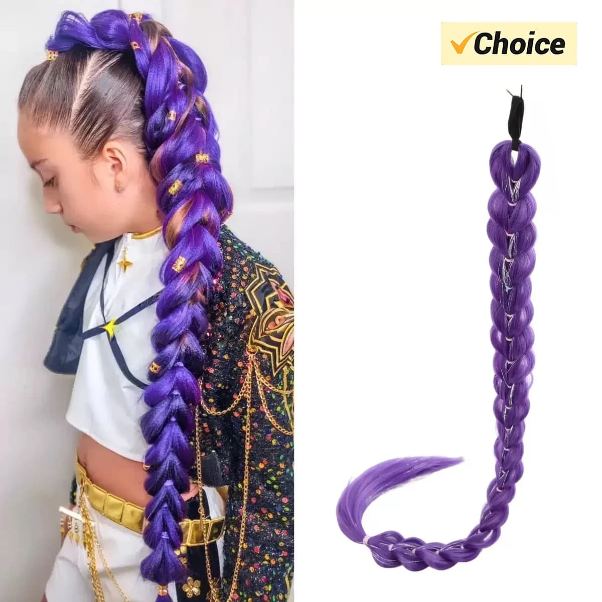 32 Inch Synthetic Purple Braided Wig Shimmering Metallic Kids Christmas Costume Hairpiece -Rumi Collection