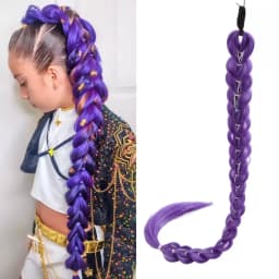 32 Inch Synthetic Purple Braided Wig Shimmering Metallic Kids Christmas Costume Hairpiece -Rumi Collection