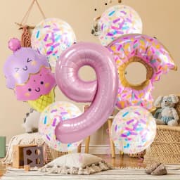 7-Piece Set of Cute Pink Donut Candy Foil Balloons 40inch Ice Cream Themed Birthday Party Scene Decoration Photo Props Indoor and Outdoor Decoration Cool Summer Gifts Anniversary Supplies, Halloween Decorations, Christmas Decorations, Birthday Celebrations, Fun Party Themes, High-Quality Lightweight Balloons, Party Balloon Sets, Event Decorations, Great Gift Options