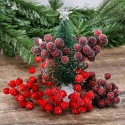 Artificial Frosted Berry Mini Double Head Christmas Holly Red Gold Silver Berries DIY Wreath Xmas Party Table Decora Wholesale