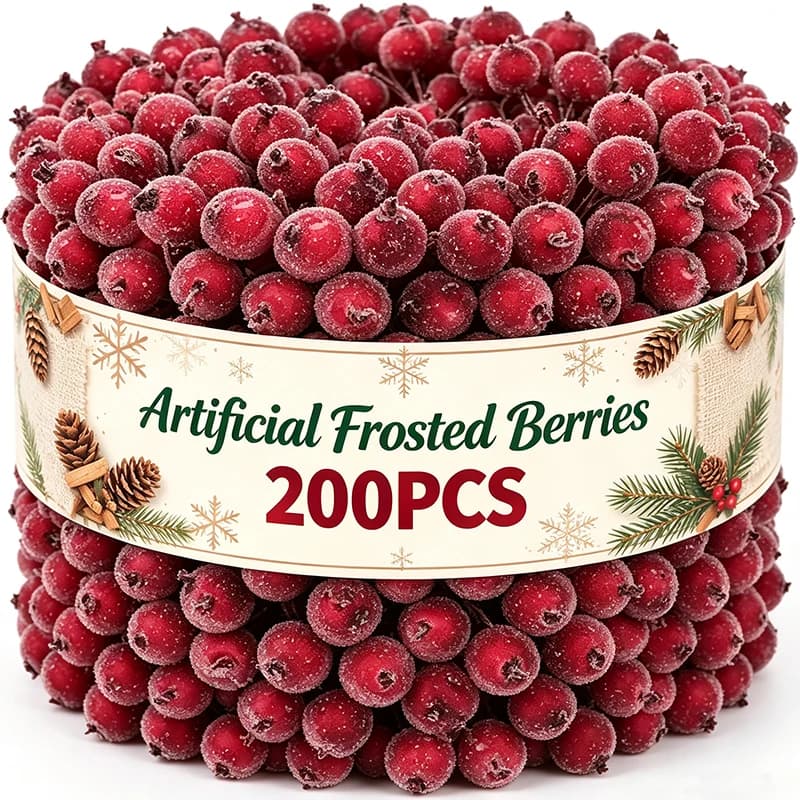 Artificial Frosted Berry Mini Double Head Christmas Holly Red Gold Silver Berries DIY Wreath Xmas Party Table Decora Wholesale