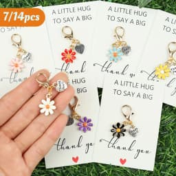 7pcs/14pcs Daisy Flower Keychain Set with Thank You Card, Encouragement Keepsake for Bag Decoration, Christmas Valentine Gift