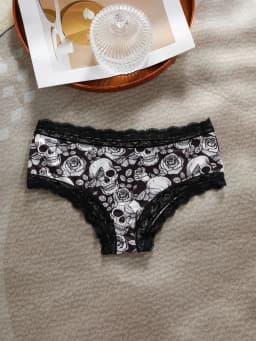 4Pcs Comfortable Breathable Women's Panties Women Sexy Lace Briefs Dark Skull Fashion Print Christmas Female Underpants