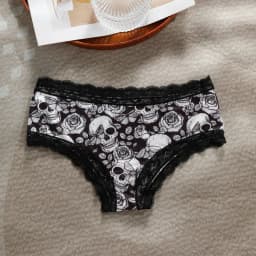 4Pcs Comfortable Breathable Women's Panties Women Sexy Lace Briefs Dark Skull Fashion Print Christmas Female Underpants