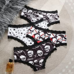 4Pcs Comfortable Breathable Women's Panties Women Sexy Lace Briefs Dark Skull Fashion Print Christmas Female Underpants