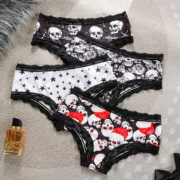 4Pcs Comfortable Breathable Women's Panties Women Sexy Lace Briefs Dark Skull Fashion Print Christmas Female Underpants