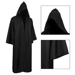 Black Cape Black Cloak Jedi Warrior Costume for Adults, Vampire Cape with Hood, Adult Halloween Cosplay Vampire Christmas Party