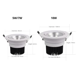 COB LED Downlight Spot Light 3W 5W 7W 10W Dimmable 220V Black Silver White Finish