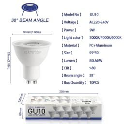 10 Pack Focos Gu10 Spotlight Lampara 220V Led Bulb Wholesale 9W White Warm 3000k 6000K Suitable for Home Commercial Buildings