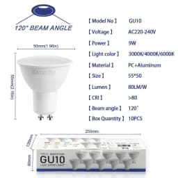 10 Pack Focos Gu10 Spotlight Lampara 220V Led Bulb Wholesale 9W White Warm 3000k 6000K Suitable for Home Commercial Buildings