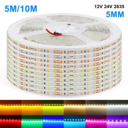 12V 24V 5m 10m LED Strip 5mm 8mm PCB Light 2835 120Leds/m White Red Pink Purple Ice Blue Flexible Tape Backlights for Decoration
