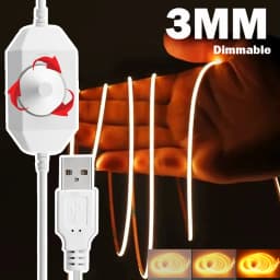 Dimmable Bright Flexible 5V LED Tape Light with Dimmer, 3mm Thin COB LED Strip Light, for Cabinet Home DIY Lighting Projects