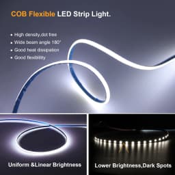 Dimmable Bright Flexible 5V LED Tape Light with Dimmer, 3mm Thin COB LED Strip Light, for Cabinet Home DIY Lighting Projects