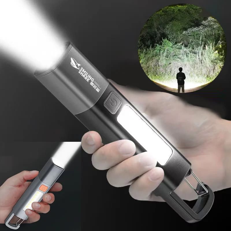 SMILING SHARK Outdoor Flashlight Portable Strong Lights Variable Focus with Home Camping Fishing Walking Lighting Lamp