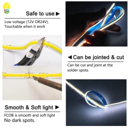 SUMBULBS FCOB LED Strip Light 480 Chips/M LED COB 12V Warm Nature Cool White for Bedroom Stage Home TV DIY Lighting Decoration