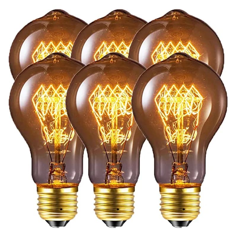 6pcs/lot Dimmable 60W Retro 40W E27 A60 Warm White Color A19 Incandescent Vintage Edison Light Bulb Filament Light AC220-240V