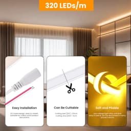 DC 12V 24V COB LED Strip Neon Light Dimmable 320LED/m Flexible Silicone Rope Lights Linear Lighting 1m 2m 5m 10m 15m 20m 50CM