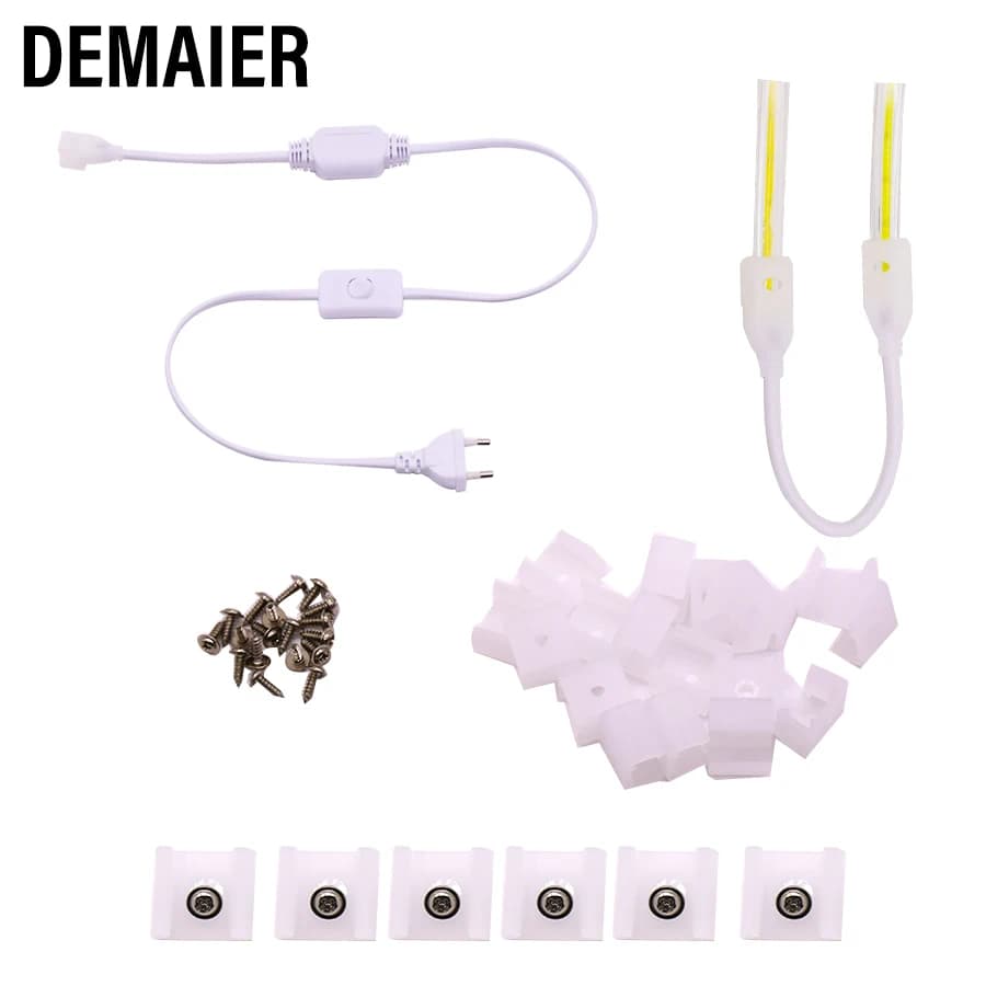 COB Led Strip Light Fix Clips Connector Accessories 220V EU LED Strip Plug For cob 360LEDs 12mm Light Strip Connector 2pin