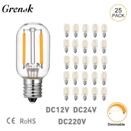 Grensk DC 12V 24V Tubular Bulbs Low Voltage T22 1W Led Filament Bulb E12 Candelabra Base LED Lamp RV Locomotive Room Lights