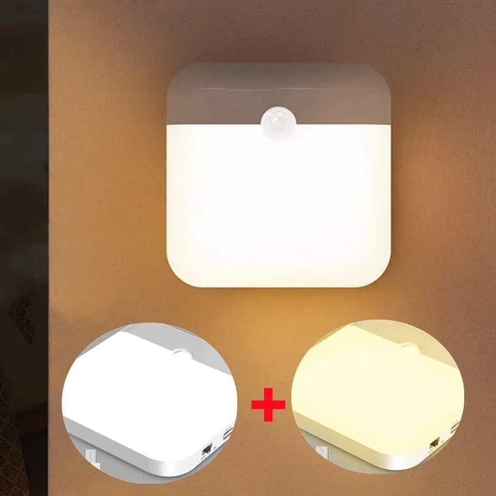 USB Rechargeable Motion Sensor LED Night Light Wall With Switch Bedroom Night Lamp Kitchen Closet Cabinet Lights Nightlight