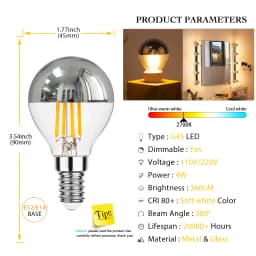 Genixgreen E12 E14 LED Mirror Light Bulb Dimmable 4W G45 Top Silver Crown Globe 2700K Decor Corridor G14 Half Chrome Edison Bulb