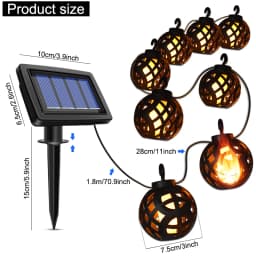 Solar String Lights LED Outdoor Waterproof Flickering Flame Hanging Solar Lantern Lamp with 8 Ball for Patio Garden Yard