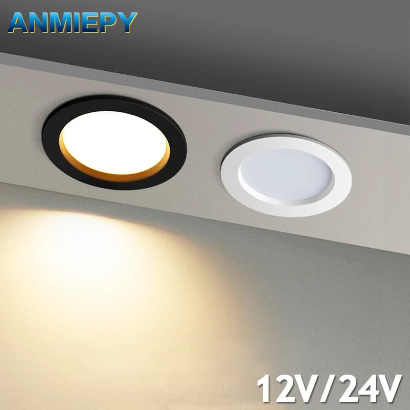 DC 12V LED Downlight Ceiling Light 24V Spotlight 3W 5W 7W 9W 12W Recessed Grille Ultra-thin Safety Voltage Round Black White