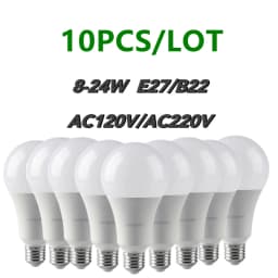 10PCS Led Bulb Lamps A60/A80 E27 B22 AC120V/AC220V Light Real Power 8W-24W 3000K/4000K/6000K Lamps For Home and Office Lighting