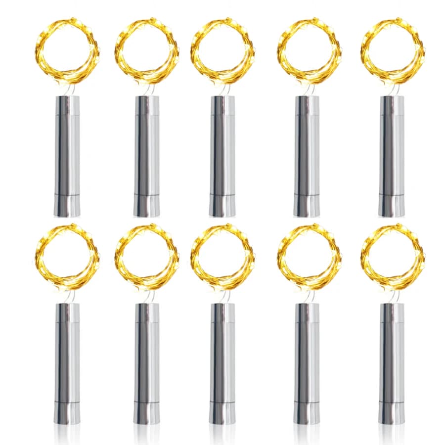 10PCS 20LED Sliver Wine Bottle Cork Light AA Battery Operated Fairy String Light Cork Bottle Light for DIY Christmas Party Decor