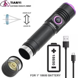 395nm UV Identification Aluminum Alloy Convenient Focusing Purple Light 365nm Aluminum Alloy Flashlight Type-C Charging