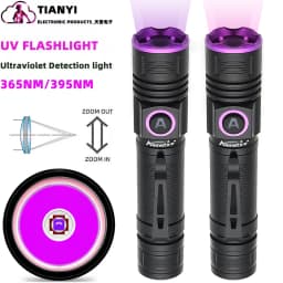 395nm UV Identification Aluminum Alloy Convenient Focusing Purple Light 365nm Aluminum Alloy Flashlight Type-C Charging