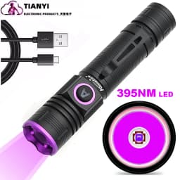 395nm UV Identification Aluminum Alloy Convenient Focusing Purple Light 365nm Aluminum Alloy Flashlight Type-C Charging