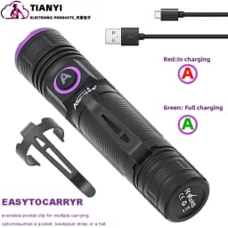 395nm UV Identification Aluminum Alloy Convenient Focusing Purple Light 365nm Aluminum Alloy Flashlight Type-C Charging