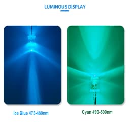 5mm Cyan 490nm Ice Blue 480nm DIP LED Light-Emitting Diode High Luminous DC3.2-3.4V 20mA for Traffic Lights