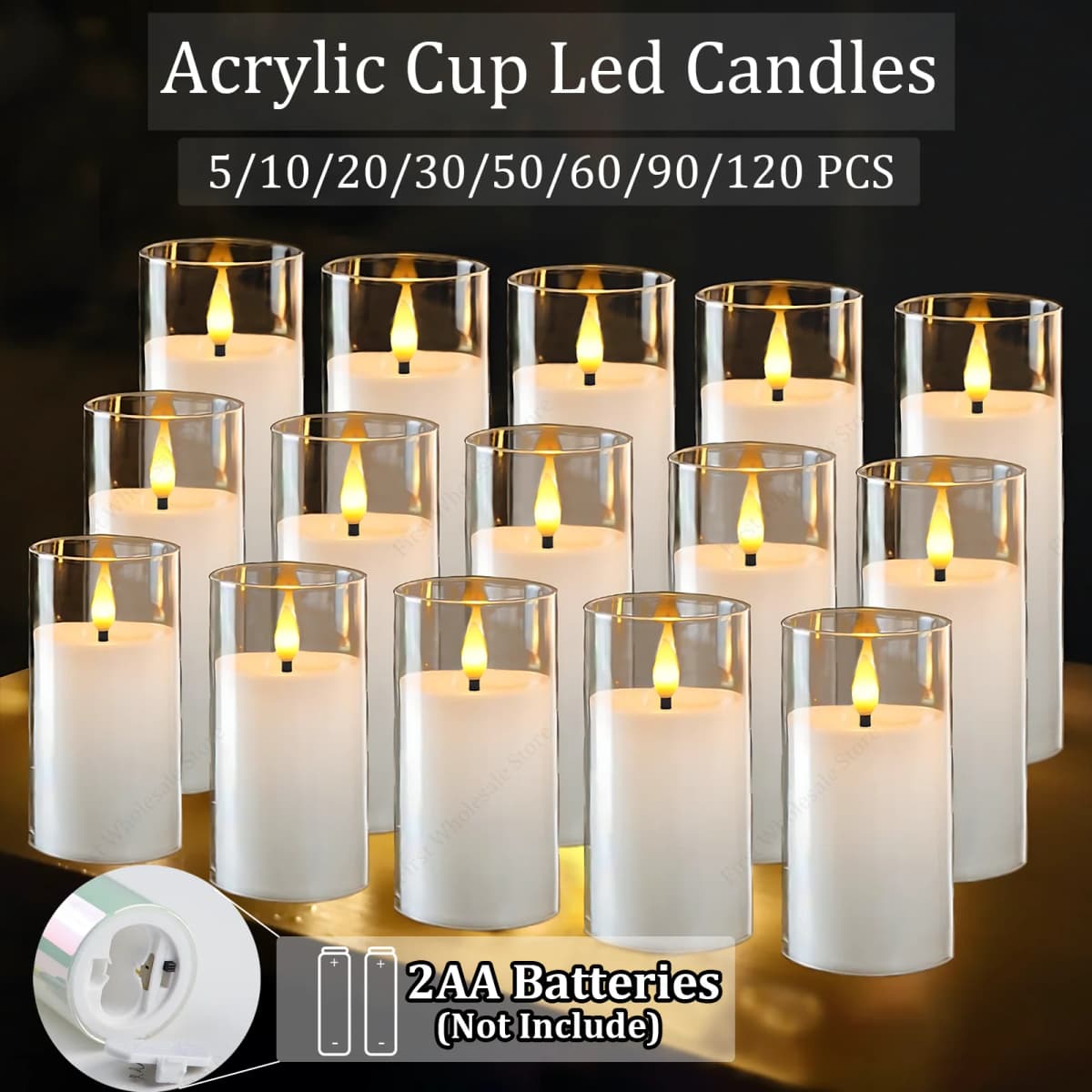 5-120PCS Flameless Candles Decoration Wedding Led Candles Artificial Electronic Candle Battery Candlelight Concert Acrylic Cup