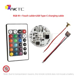 32mm Color RGB Light Board Round LED Light Source Low Voltage DC 5V Compatible Charging/Touch Switch Remote Control/3.7V Battery