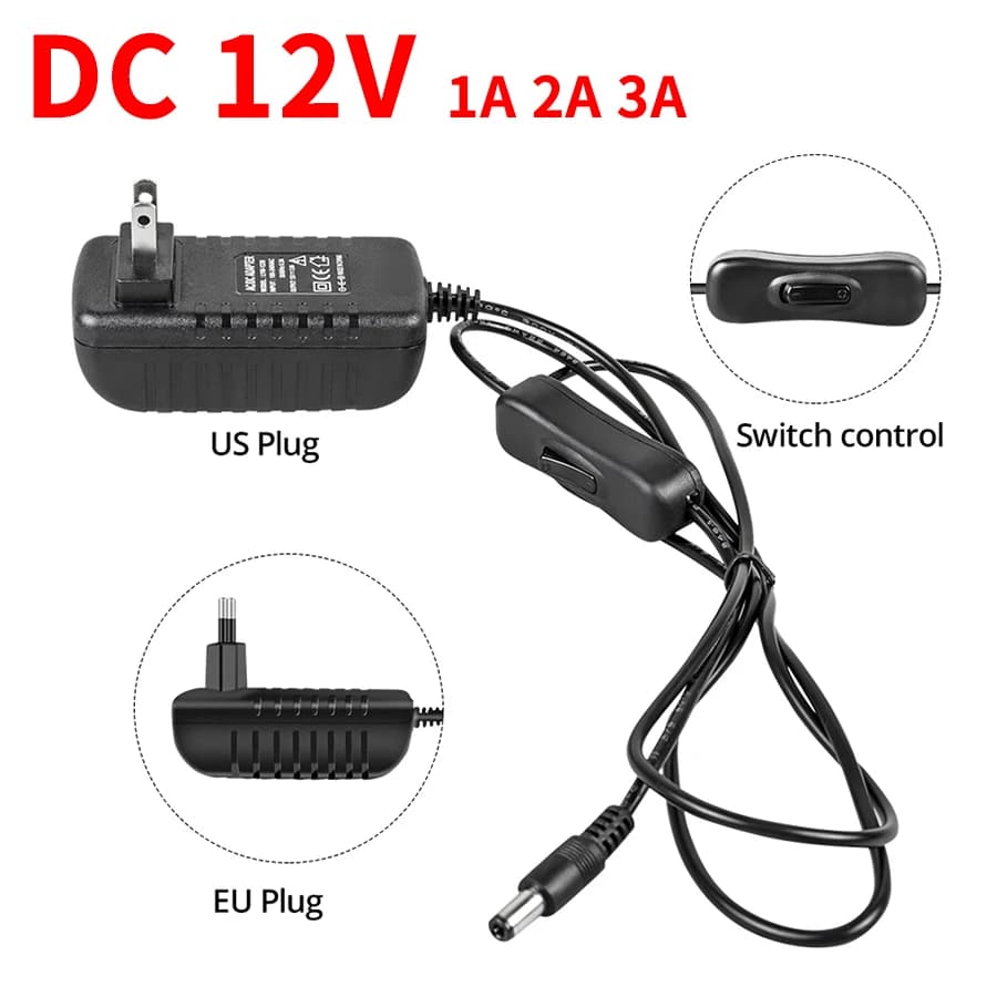 12V 1A 2A 3A Power Supply with Switch EU/US Plug Power Adapter Charger AC100-240V To DC12V LED Strip Lighting Transformer Driver