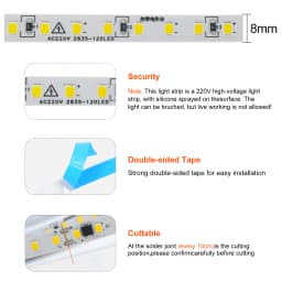 10m 20m 50m 220V 2835 LED Strip Light No Need Driver High Bright 120LEDs/m Flexible Led Tape Lights IP44 Ribbon Home Lighting