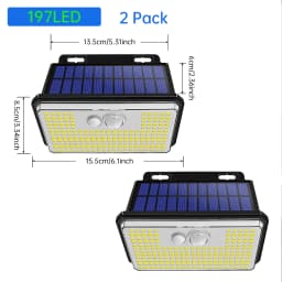 2Pack IP67 Waterproof Solar Outdoor Garden Lights Super Bright 148/197 LEDs Motion Sensor Wall Light Solar Powered Security Lamp