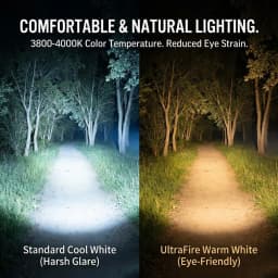 UltraFire WF-502B Warm White Flashlight Single Mode 4000K 800 Lumens Yellow Light 18650 Rechargeable Tactical Waterproof Torch